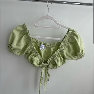 Princess Polly Green Ruched Tie Front Blouse